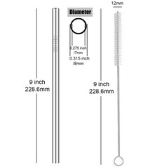 ALINK Stainless Steel Smoothie Straws, 9 inch X 0.315 Wide Straight, Silver