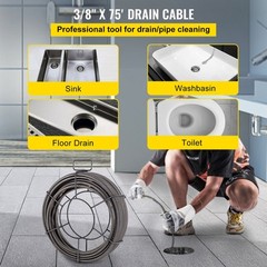 VEVOR Drain Cable Sewer Cable 75Ft 3/8In Drain Cleaning Cable Auger Snake Pipe