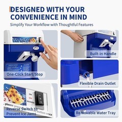 Commercial Ice Shaver 300LBS/H Electric Snow Cone Maker Ice Crusher Home Blue