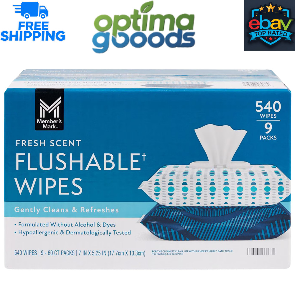 Member’s Mark Flushable Wipes, Scented, 540 Count – Hypoallergenic Fresh Scent