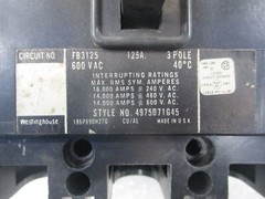 WESTINGHOUSE FB3125 4975D71G45 BREAKER 3POLE 125AMP UNMP