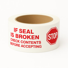 1-216 Roll 2″x110yd STOP If Seal Broken Tape Red/White Security Packing Tape
