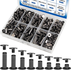 128 Sets Chicago Screws Kit Black Screw Rivets 8 Sizes Carbon Steel Binding Sc