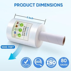 TICONN Stretch Wrap Film Roll, 1000ft Industrial 5”-1PK, Clear