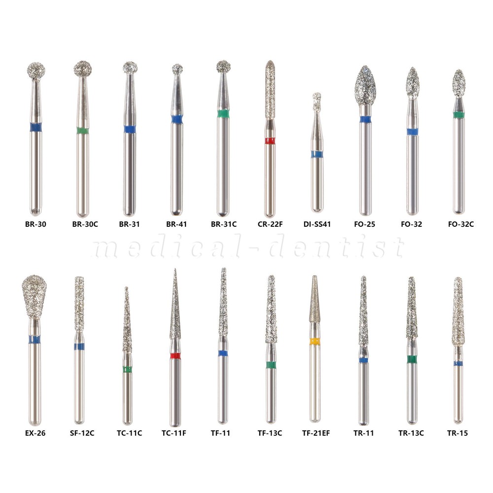 100 Pcs/20 Boxes Dental Diamond Burs FIT For High Speed Handpiece Medium FG1.6mm
