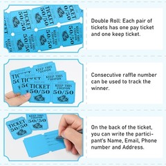 ESSENTIAL 500 Double Roll Raffle Tickets, 50/50 Cards, 4″x2″, Blue