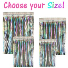 5X9″ 6X10, 8.5X12, 9.5X13″ Holographic Bubble Mailers, Metallic Padded Envelope