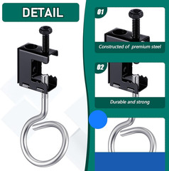 100 Sets 1/4-20 Beam Clamps with 1-1/4in Bridle Rings Steel Black Hanging Kit