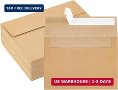 Hongyitime Kraft Paper Envelopes, 50 Pack, 5 x 7 Inch, Brown A7 Envelopes, Self-