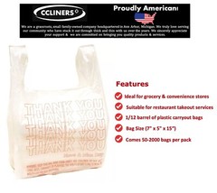Small T-Shirt Carry-Out Bags Thank You Shopping Bags 7″ x 5″ x 15″ (2,000 ct.)