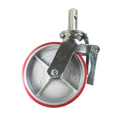 4 pcs Scaffold Caster 8″ x 2″ Red Wheels w/ Locking Brakes 1-1/4″ Stem with Pin