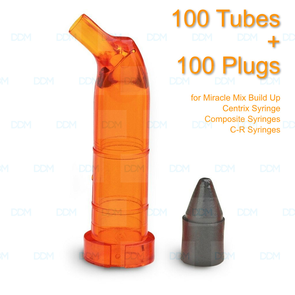 100 x Dental Tubes & Plugs Unidose Tips for Centrix C-R, GC, Composite Syringes
