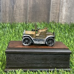 Vintage Metal Antique Car Business Card Holder Desk Decor Wood Base Hong Kong