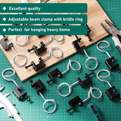 100 Sets 1/4-20 Beam Clamps with 1-1/4in Bridle Rings Steel Black Hanging Kit