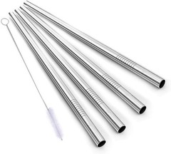 ALINK Stainless Steel Smoothie Straws, 9 inch X 0.315 Wide Straight, Silver