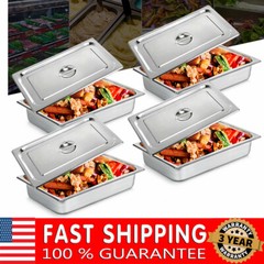 4-Pack Hotel Pans Commercial Steam Table Pan w/ Lid Stainless Steel Food Pan US