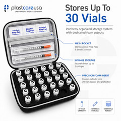 Vial Storage Case 30 Slot Hard Shell Box Peptide Insulin 3ml-10ml Travel Carry