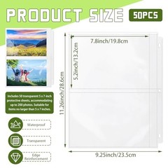 50 Pack 5″ x 7″ Clear Photo Sleeves for 3 Ring Binder, Double Sided 2-Pocket She