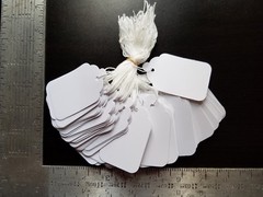 100 Blank White Merchandise Price Tags with Strings Size #8 Retail Strung Label