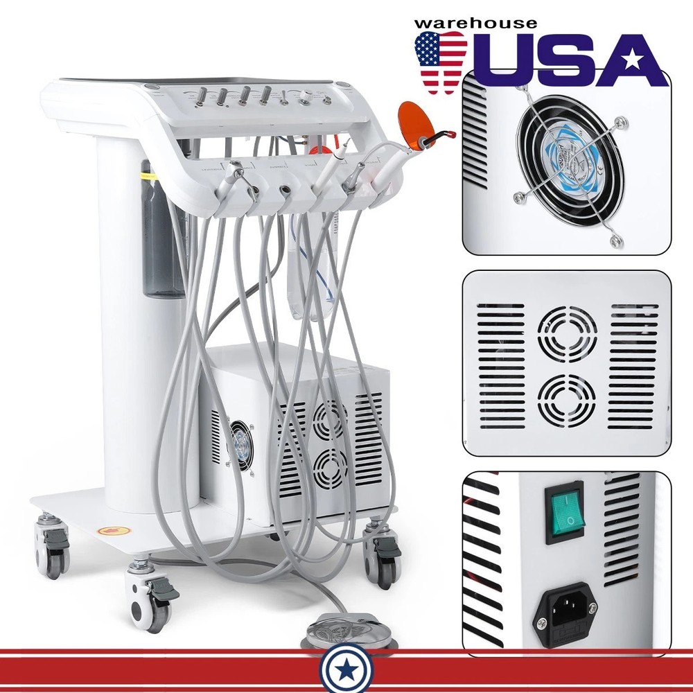 Portable Dental Mobile Delivery Unit System Air Compressor Cart 4 Holes