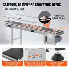 VEVOR Belt Conveyor PVC Stainless Steel Belt Conveyor 47″x7.8″ Double Guardrail