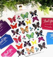 144x Business Thank You Cards Small Business, Butterfly Stickers Variety Pkg