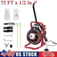 75ft x 1/2″ Drain Cleaner Electric Auto Feed Drain Snake Auger w/ Wheel & Cutter