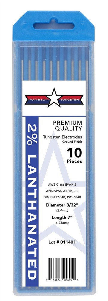 2% Lanthanated TIG Welding Tungsten Electrodes 3/32” x 7” 10-Pack