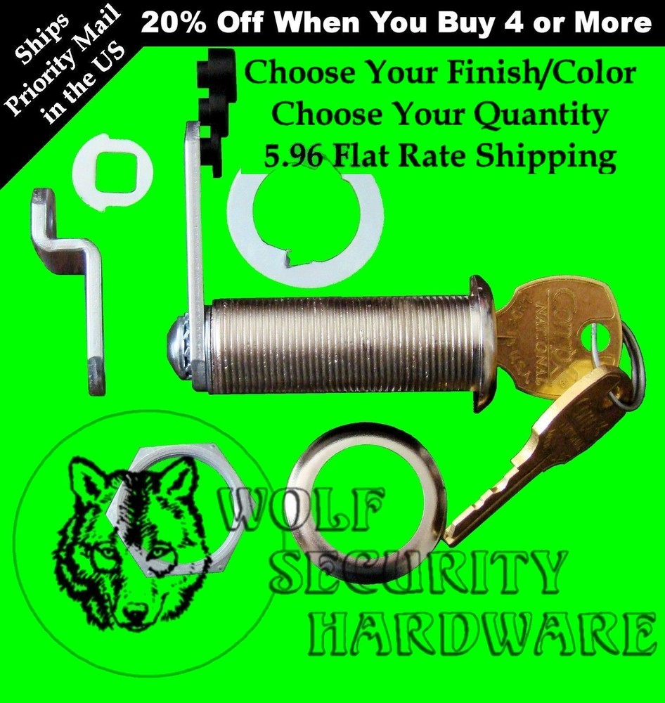 National Compx Cam Cabinet Lock 1 3/4 Length KEYED ALIKE Chrome Brass Antique