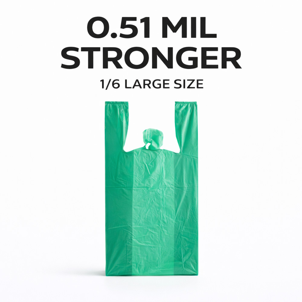 Green Grocery T-Shirt Bags 1/6 Large 21×6.5×11.5 0.51 Mil Grocery Bulk