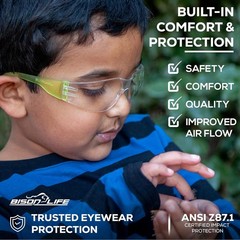 BISON LIFE Kids Safety Glasses, Bulk Kids Protective Glasses ANSI Z87.1 Safety G
