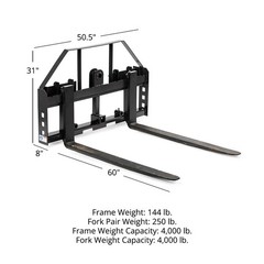 Titan Attachments 48-in Skid Steer Pallet Fork Frame Attachment, 60″ Fork Blades