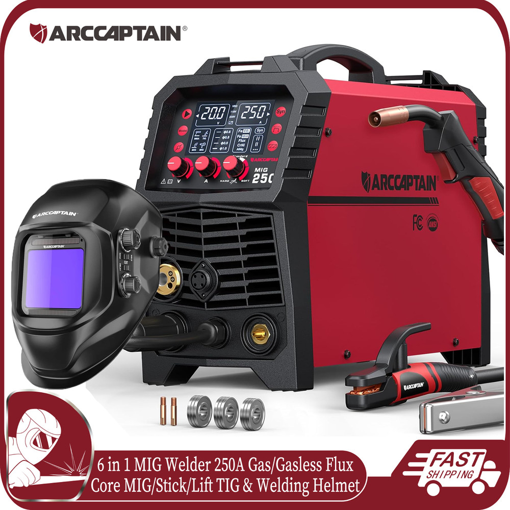 ARCCAPTAIN MIG Welder 250A 6 in 1 Aluminum MIG/Stick/Lift TIG & Welding Helmet🔥