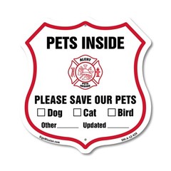 Pets Inside Shield Sign Alert Please Save Our Pets Shield Shaped Sign