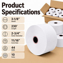 (10) 3-1/8″ x 230′ THERMAL POS RECEIPT PAPER ROLLS
