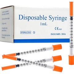 Lab Syringe 1ml 27G 1/2 Inch Plastic Dispensers 100 Pack Individually Sealed