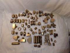 13 pounds of Brass fittings: 90 degree, nipples, 3/4″, 1/2″, valves, TAKE A LOOK