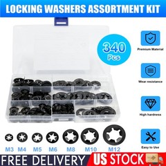 340pc Internal Tooth Star Lock Spring Quick Washer Push On Speed Nut Assortment