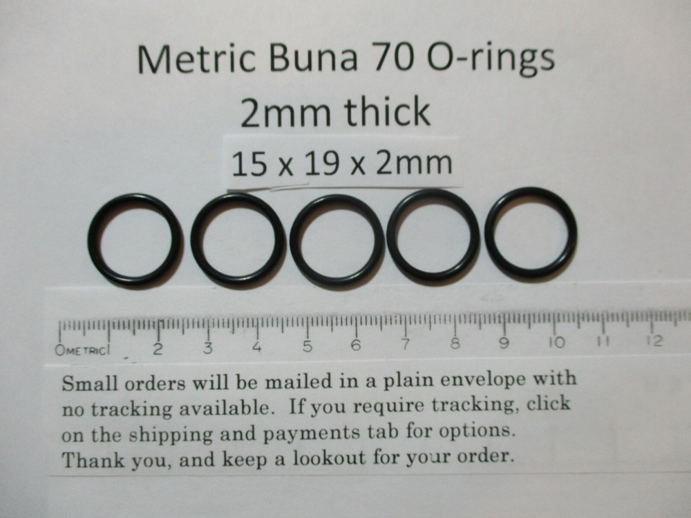 15mm ID x 19mm OD x 2mm thick O-ring. Buna-70. Quan 5.