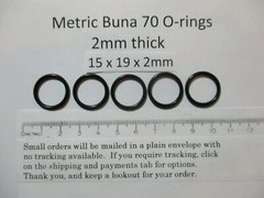 15mm ID x 19mm OD x 2mm thick O-ring. Buna-70. Quan 5.