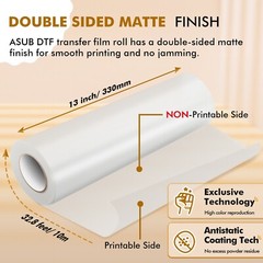 A-SUB DTF Film Roll 13 inch X 32.8 FT, DTF Transfer Film Roll A3+ Clear Glossy