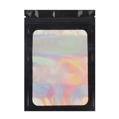 400PCS Holographic Mylar Foil Bag Resealable Zipper Pouch Packaging Clear Front