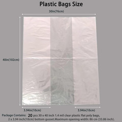 20 Pcs 30 X 40 Inch 1.4 Mil Large Clear Plastic Flat Open Poly Bags(With Bottom