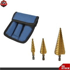 3 Pcs HSS Step Drill Bit Set Titanium Coated High-Speed Steel Cone Drill Bit