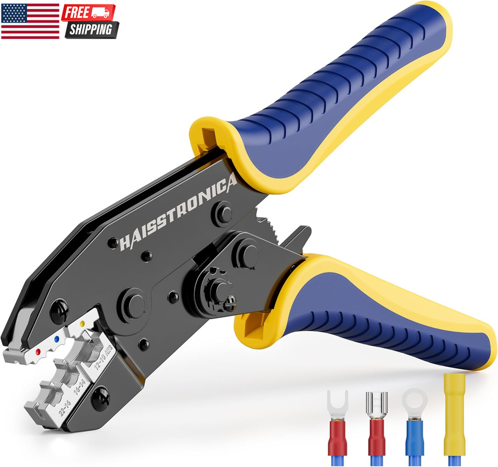 Crimping Tool for Insulated Electrical Wire Connectors-Awg 22-10 Ratchet Crimper