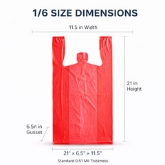 Red Plastic T-Shirt Grocery Shopping Bags 1/6 Large 0.51 Mil 21×11.5×6.5 Bulk