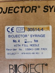 1 CASE, BIOJECTOR SYRINGES for BIOJECT 2000, 100 PER CASE 1CC NUMBER 4