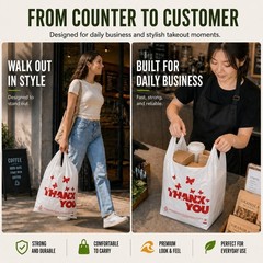1000 White Thank You TShirt Bags Handles 11x6x21 HDPE Plastic Grocery Retail Ta