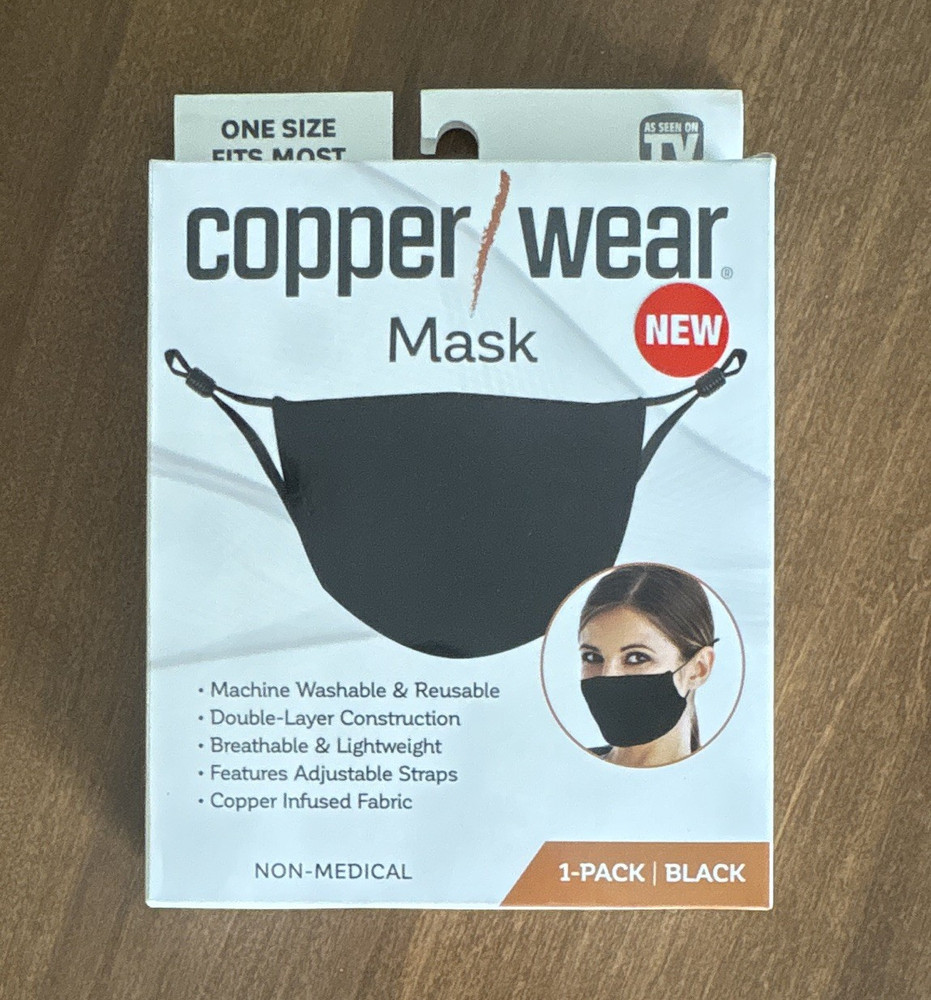 Copper Wear Non-Medical Copper Infused Reusable Mask Black 6-Pack OSFM- NWT