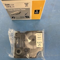 DYMO Rhino Label Cartridge 1/4 in Black/White Thermal Heat-Shrink Tube 18051.
